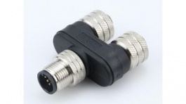 1200680139, Circular Metric Connectors Micro-Change (M12) Solid Body Splitter, 1 x 4-Pole Male to 2 x 4-Pole Females, Black Overmold, Molex