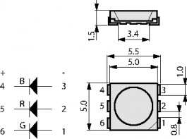 SMD-FPLCC6-02, SMD LED red/green/blue 1.9...3.2 V PLCC-6, Sloan