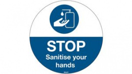 306894, Sanitise Your Hands, Floor Sign, English, White on Blue, Polyester, Mandatory Ac, Brady