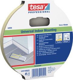 64958 19MM X 25 M WHITE, Double-sided tape white 19 mmx25 m, Tesa