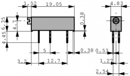 90PR1KLF, Trimmer Potentiometer 1 kOhm 750 mW, BI Technologies