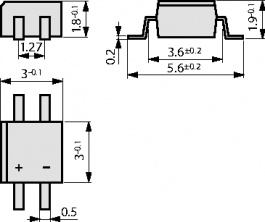 MYS380, Bridge rectifier 800 V 0.5 A MicroDIL, Diotec Semiconductor
