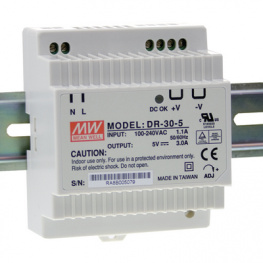 DR-30-12, Блок питания: импульсный; 24Вт; 12ВDC; 10,8?13,2ВDC; 2А; 85?264ВAC, MEAN WELL