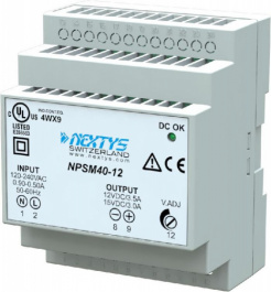 NPSM40-12, Power Supply 1Ph, 40W\\In: 120-240Vac, Out: 12-15Vdc/3.5-3A, NEXTYS