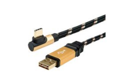 11.02.9062, Cable USB-A Plug - USB-C Plug 3m USB 2.0 Black / Gold, Roline