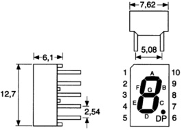 HDSP-7511, Дисплей: LED; 7-сегментный; 7,62мм; красный; 0,16-0,27мкд; анод, Broadcom (Avago)