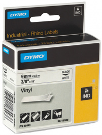 1805437, Rhino tape IND, vinyl 9 mm white on black, Dymo