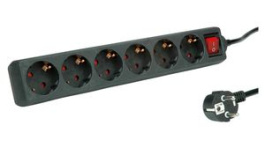 19.07.1077, Outlet Strip 6x Type F (CEE 7/3) - Type F (CEE 7/4) Black 10m, Roline