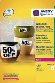 L4773-20, Weatherproof Labels, 20 sheets/480 labels, 63.5 x 33.9 mm, W, Zweckform
