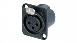 NC3FD-LX-B, XLR Panel-mount female receptacle, 3 Poles DLX Soldering Connection Black, Neutrik