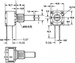 93R1A-R22-A20L, Rotary Potentiometer, 100 kOhm, PCB Connection, Bourns