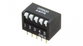 A6FR-5101, Piano DIP Switch Short Lever 5 Positions 2.54mm PCB Pins, Omron