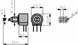 SMC-10 H04 255 A 2020 MTA, Potentiometer 2.5 MOhm linear +- 20 %, Piher