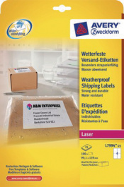 L7994-25, Weatherproof shipping labels 99.1 x 139 mm, Zweckform