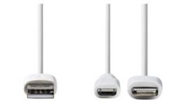 CCGP39400WT10, Sync and Charge Cable USB A Plug - Apple Lightning/USB Micro-B Plug 1m White, Nedis (HQ)