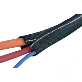 HELAGAINE TWIST-IN-FR 32, Braided cable sleeving 29...32 mm black with white threads, HellermannTyton