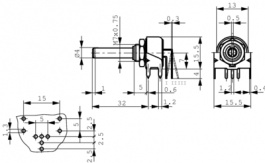 D13A410KMDFZ1000, Rotary Potentiometer, 10 kOhm, PCB Connection, Vishay
