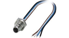 1425633, M12 Rear Mounting Panel Plug, 4 Poles, L-Coded, Assembled with Wires, Phoenix Contact
