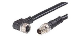 1200280016, Nano-Change (M8) Double-Ended Cordset with Knurled Hexnut 3 Poles Male (Straight) to Female (90°) 24 AWG Black PVC 1m, Molex