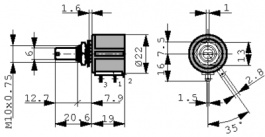 76927, Wirewound Potentiometer, 5 kOhm, Soldering lugs, Contelec