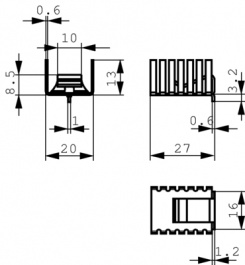 FK 243 MI 247 H, Радиатор: штампованный; U; натуральный; L: 27мм; W: 20мм; H: 13мм, Fischer Elektronik
