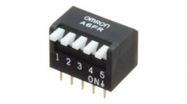 A6FR-5104, Piano DIP Switch Long Lever 5 Positions 2.54mm PCB Pins, Omron
