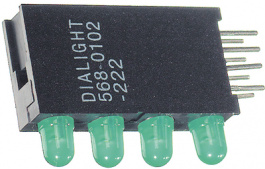 568-0102-222F, PCB LED 3 mm round Green/Green/Green/Green standard, Dialight