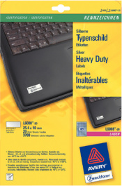 L6008-20, Heavy Duty Silver Labels, 20 sheets/3.780 labels, 25.4 x 10, Zweckform