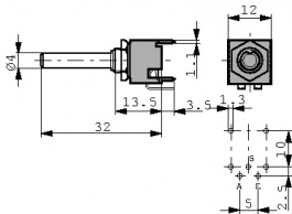 D12A1K0MDFU1000, Potentiometer 1 kOhm linear +- 20 %, Vishay
