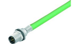 70 3733 706 04, M12 Panel Mount Plug, D-Coded, 4 Pole, PG9, 0.5m Cable, Binder