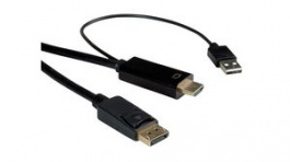 11045991, Video Cable, DisplayPort Plug - HDMI Plug/USB-A Plug, 3840 x 2160, 1m, Roline
