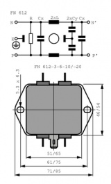 FN612-20/06, Mains filter 20 A 250 VAC, Schaffner