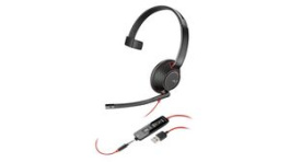 207577-03, Headset, Blackwire 5200, Mono, On-Ear, 8kHz, USB/Stereo Jack Plug 3.5 mm, Black / Red, Poly