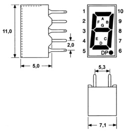 HDSP-U201, 7-segment LED-display red 8 mm THT, Broadcom (Avago)