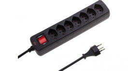 115009, Outlet strip, 1 Switch, 7xJ (T13), 1.5 m, CH/T12, black, Max Hauri