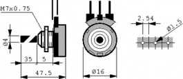 T-16SHM04N102B, Potentiometer, 1 kOhm, PCB Connection, Piher