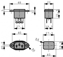 6162.0046, Разъем: питания AC; гнездо; "папа"; 10А; 250ВAC; IEC 60320; C14 (E), Schurter