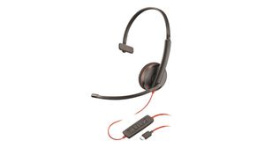 209748-201, USB-C Headset, Blackwire 3200, Mono, On-Ear, 20kHz, USB, Black / Red, Poly