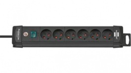1156005016, Outlet Strip 6 Type K Black Type K 3m, Brennenstuhl