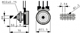 T-21AHM0607106A, Rotary Potentiometer, 10 MOhm, PCB Connection, Piher