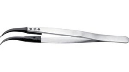 7SVR.SA.1, Plastic Replaceable Tip Tweezers Stainless Steel Curved/Very Fine 130mm, Ideal-Tek