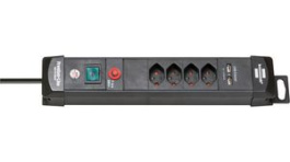 1951142602, Outlet Strip Premium-Line 4x Type J (T13)/USB - Type J (T12) Black 3m, Brennenstuhl