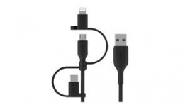CAC001BT1MBK, Cable USB-A Plug - Apple Lightning/USB-C Plug/USB Micro-B Plug 1m Black, BELKIN