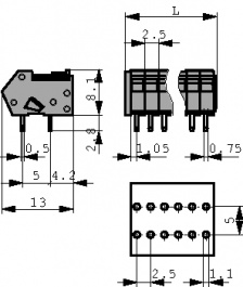 218-108, Wire-to-board terminal block 0.08...0.5 mm2 solid or stranded 2.5 mm, 8 poles, Wago