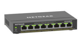 GS308EP-100PES, PoE Switch, Layer 3 Managed, 1Gbps, 62W, RJ45 Ports 8, PoE Ports 8, NETGEAR