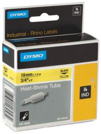 18056, Rhino heat-shrink tubing, IND 12 mm black on yellow, Dymo