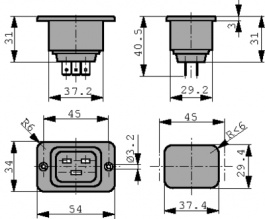 6183.0002, Flush-mounted device socket C19 Screw mounting, Schurter