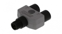 1200680229, Micro-Change (M12) Solid Body Splitter 1 x 4-Pole Male to 2 x 4-Pole Females Grey PVC Overmold, Molex