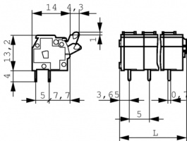 255-408, PCB terminal block 0.08...2.5 mm2 solid or stranded 5 mm/5.08 mm, 8 poles, Wago