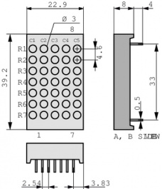 TA12-11YWA, LED dot display yellow 5 x 7 dots, Kingbright